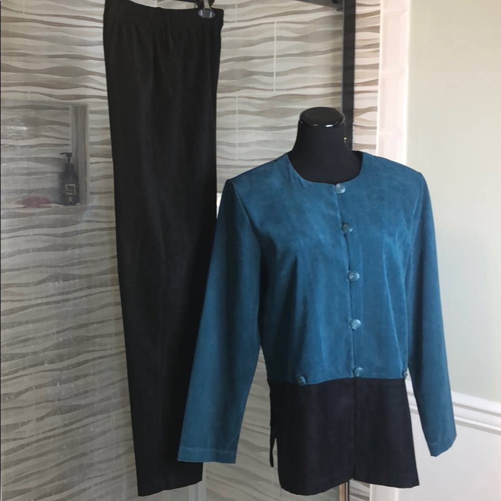 Turquoise/Black 2-pc R&K Originals Pantsuit sz 8